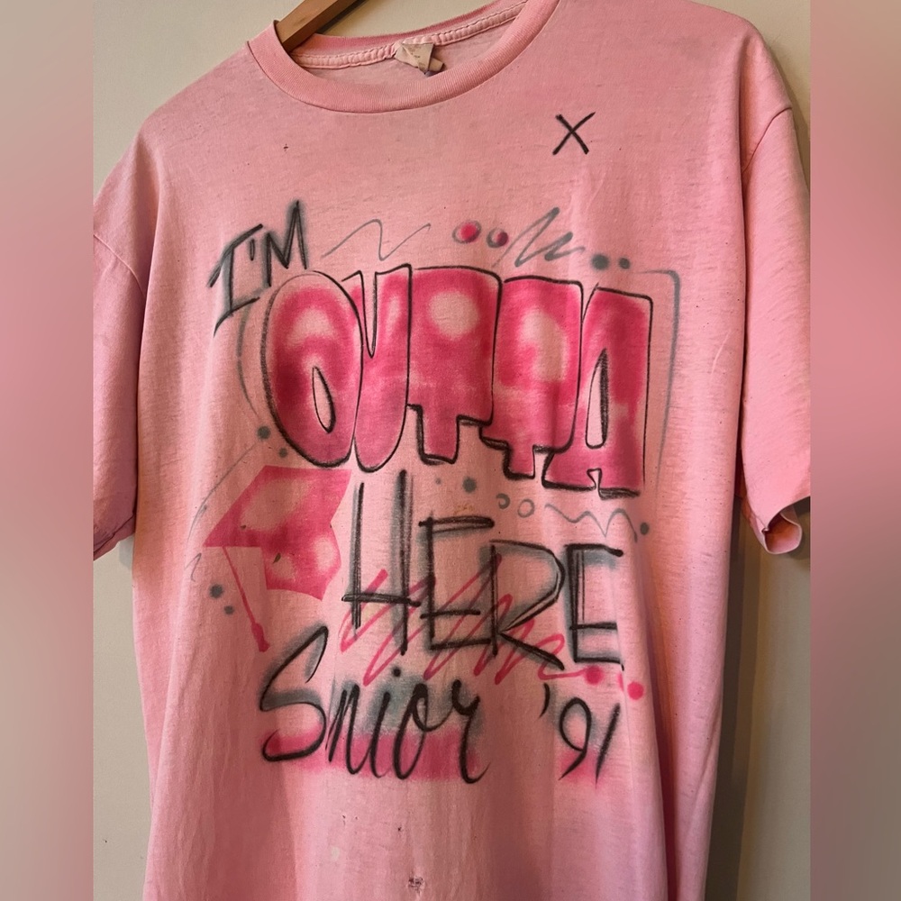 1991 Vintage SENIOR Pink Airbrush Tee XL Paperthin and amazing!